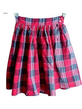 True Vintage Skirt 20" 20W 1950s ROCKABILLY COUNTRY COTTON RED PLAID SIDE ZIP